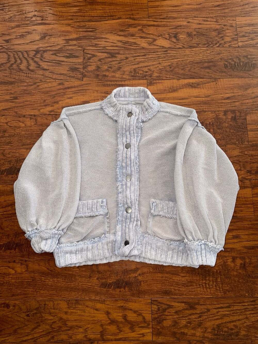 We The Free Free People Light Blue Thermal Knit Cardigan Jacket With Pockets Siz